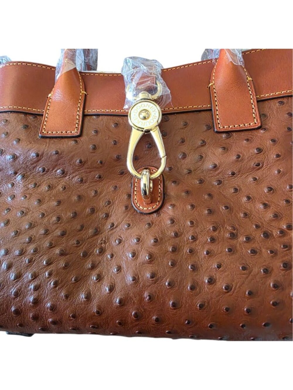 Dooney & Bourke Amelie Tote Cognac Ostrich Leather Satchel NWT Crossbody OT1031 - Picture 7 of 16